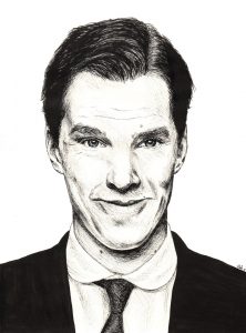 Benedict Cumberbatch, portrait, encre de Chine, Sherlock