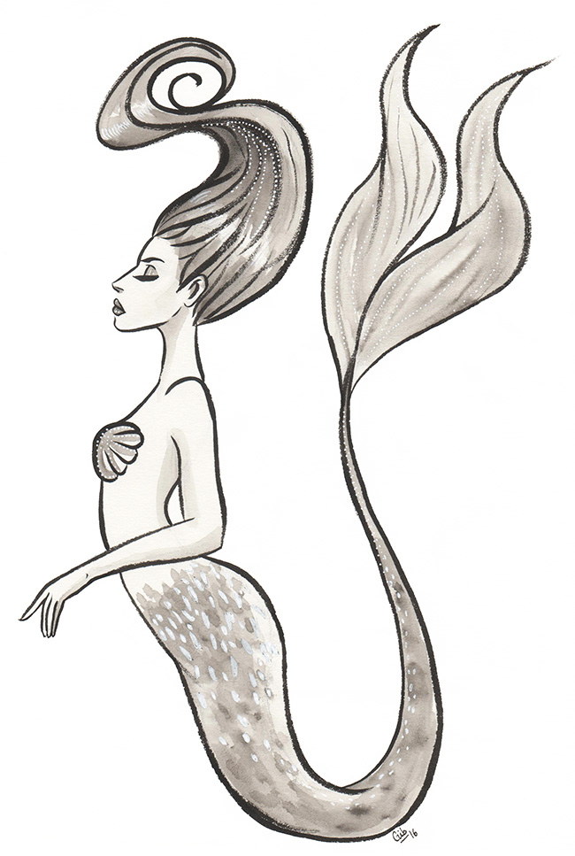 sirène mermaid encre de chine lavis croquis mermay