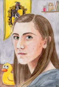 Autoportrait : Marie - Gib, aquarelle, portrait, couleur