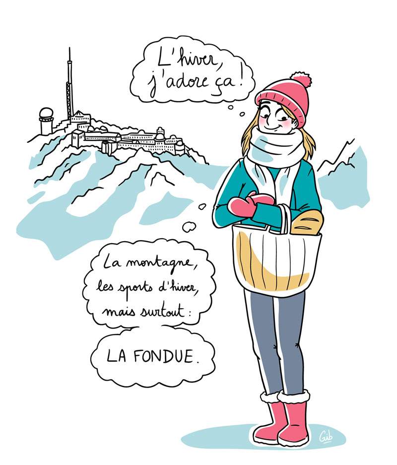 Illustration "l'hiver, j'adore ça !" (Gib, Marie Roumégoux illustratrice à Toulouse)