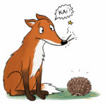 Illustration mignonne d'un hérisson qui a piqué le museau d'un renard par Marie Roumégoux | Gib illustratrice à Toulouse