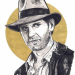 Dessin à l'encre de Chine Indiana Jones - Harrison Ford par Marie Roumégoux Gib illustratrice Toulouse