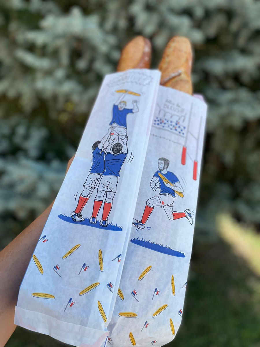 Sachets baguette de pain - Illustrations humour pour la coupe du monde de rugby en France 2023 par Marie Roumégoux | Gib