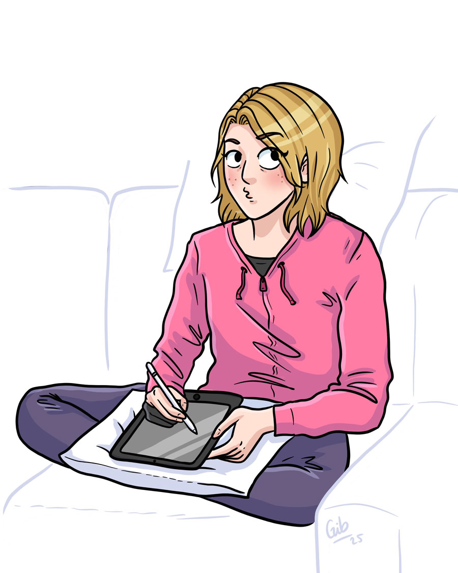Illustratrice Toulouse Marie Roumégoux Gib - Gib dessinant sur l'iPad